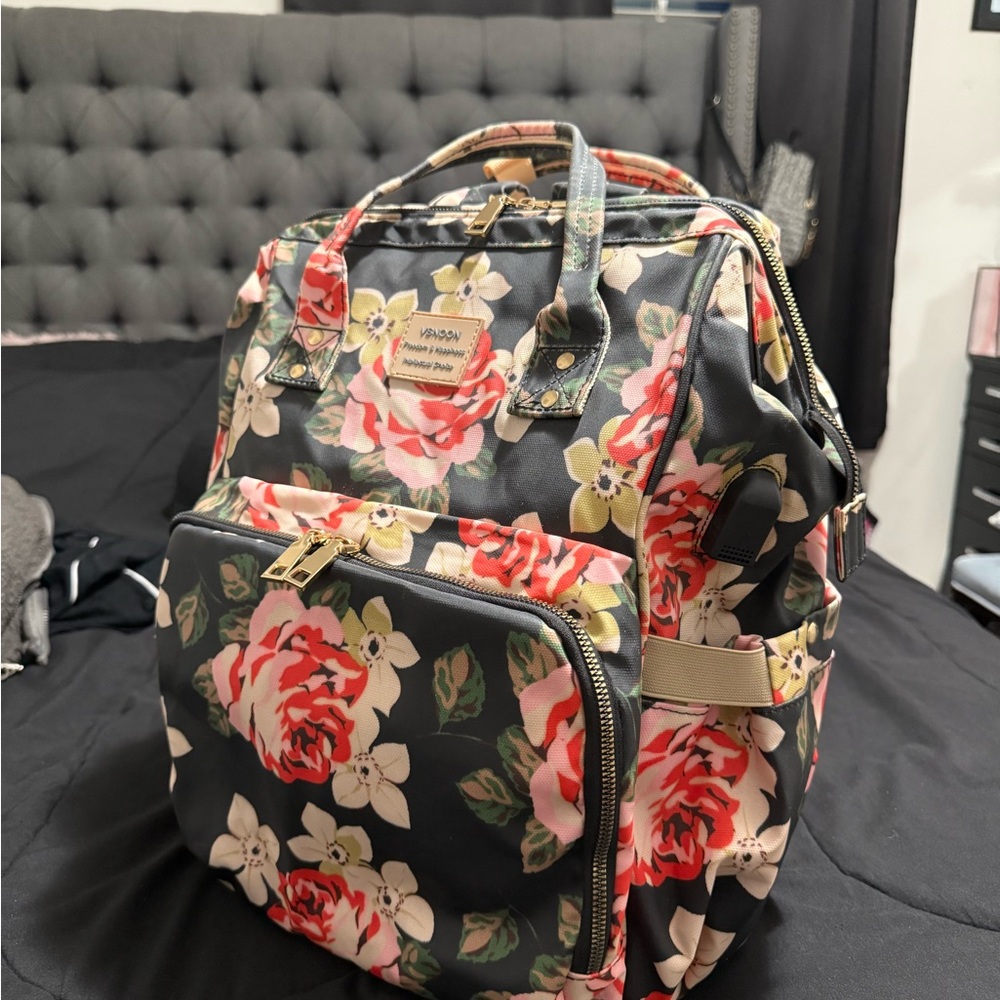 Itzy Ritzy Black Floral Backpack